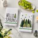 2 x Artoid Mode Beige Leaves Pine Tree Hello Spring Kitchen Towels Dish Towels, 18x26 Inch Farmhouse Summer Decoration Cleaning Set of 2
