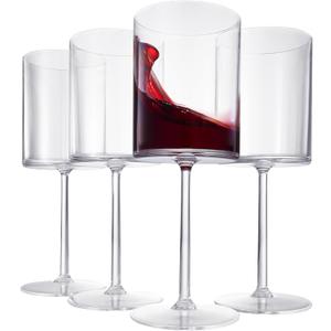 Unbreakable Stemmed Square Tritan Acrylic Glasses European Style | Set of 4 | 100% US Drinkware, 18 oz Dishwasher Safe Clear Color Shatterproof BPA-free plastic, Floating Pool, Indoor and Outdoor