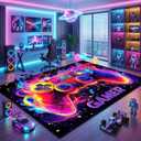 Gaming Rug for Boys Room - Gamer Rug, 9'x12' Gaming Carpet for Teens Boys Bedroom Playroom Decor, Game Controller Carpet for Office Computer Chair Floor Mats
