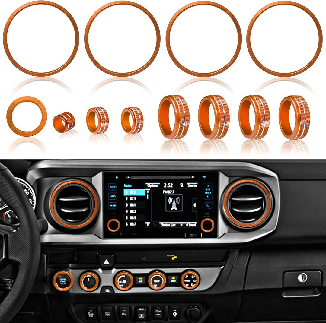 Air Conditioning Knob Cover, Vent Outer Ring for Toyota Tacoma Accessories 2019 2016-2018 Start/Stop Push Trim Ring, AC Climate Control Knob, Volume Button Covers 12Pcs (Orange)