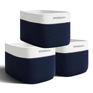 YACEYACE Woven Baskets for Cube Storage, 3 Pack Fabric Storage Bins with Handles, Foldable Rope Baskets for Shelves, Home, Office, 15''Lx10''Wx9''H