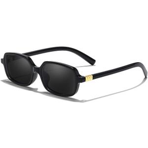 TJUTR Trendy Small Rectangle Sunglasses for Women Men, Retro Vintage 90s Style Sun Glasses UV Protection Shades (A3 Black/Grey)