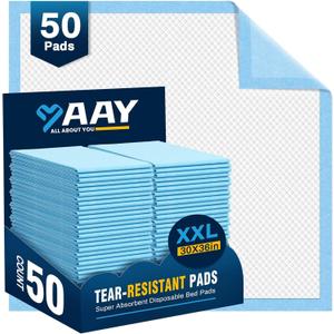 AAY Disposable Bed Pads 30"X36" (50pcs) Tear-Resistant Cloth Backing Underpads Super Absorbent Pee Pads Extra Large Premium Chucks for Adults Incontinence Pads Waterproof for Elderly, Kids or Puppy