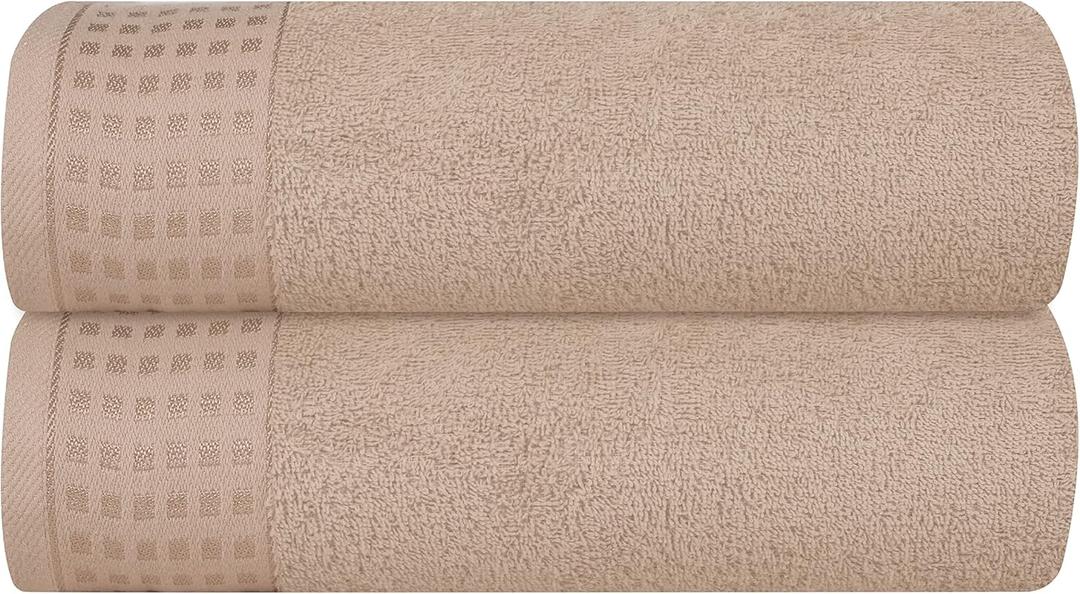 GLAMBURG 100% Cotton 2 Pack Oversized Bath Towel Set 28x55 Inches, Ultra Soft Highly Absorbant Compact Quickdry & Lightweight Large Bath Towels, Ideal for Gym Travel Camp Pool - Tan