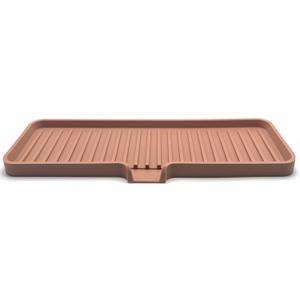 Happitasa Silicone Soap Dish Tray and Sponge Holder with Drain Chute | Bathroom and Kitchen Sink Organizer Caddy (Mocha, 12"x4", 7.4 Ounces)