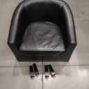 Yaheetech Accent Chair with Ottoman Set, Modern Faux Leather Upholstered Soft Barrel Chair and Footrest, Club Armchair and Footstool for Living Room/Bedroom/Reading Room/Guest Room, Black