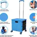 FELICON SELORSS Foldable Utility Cart Folding Portable Rolling Crate Handcart with Durable Heavy Duty Telescoping Handle Collapsible 4 Rotate Wheels for Travel Shop Move Luggage Laundry (Light Blue)