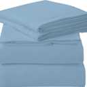 ROYALE LINENS 3 Piece Twin Sheets Set - Soft Brushed 1800 Microfiber Bedding - 1 Fitted and 1 Flat Sheet, 1 Pillow case - Wrinkle Free & Fade Resistant - Hotel Luxury Bed Sheets Set (Lake Blue, Twin)