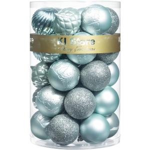 KI Store Seaform Green Christmas Balls 34pcs 2.36-Inch Christmas Tree Decoration Ornaments for Xmas Tree Holiday Wreath Garland Decor Ornaments Hooks Included