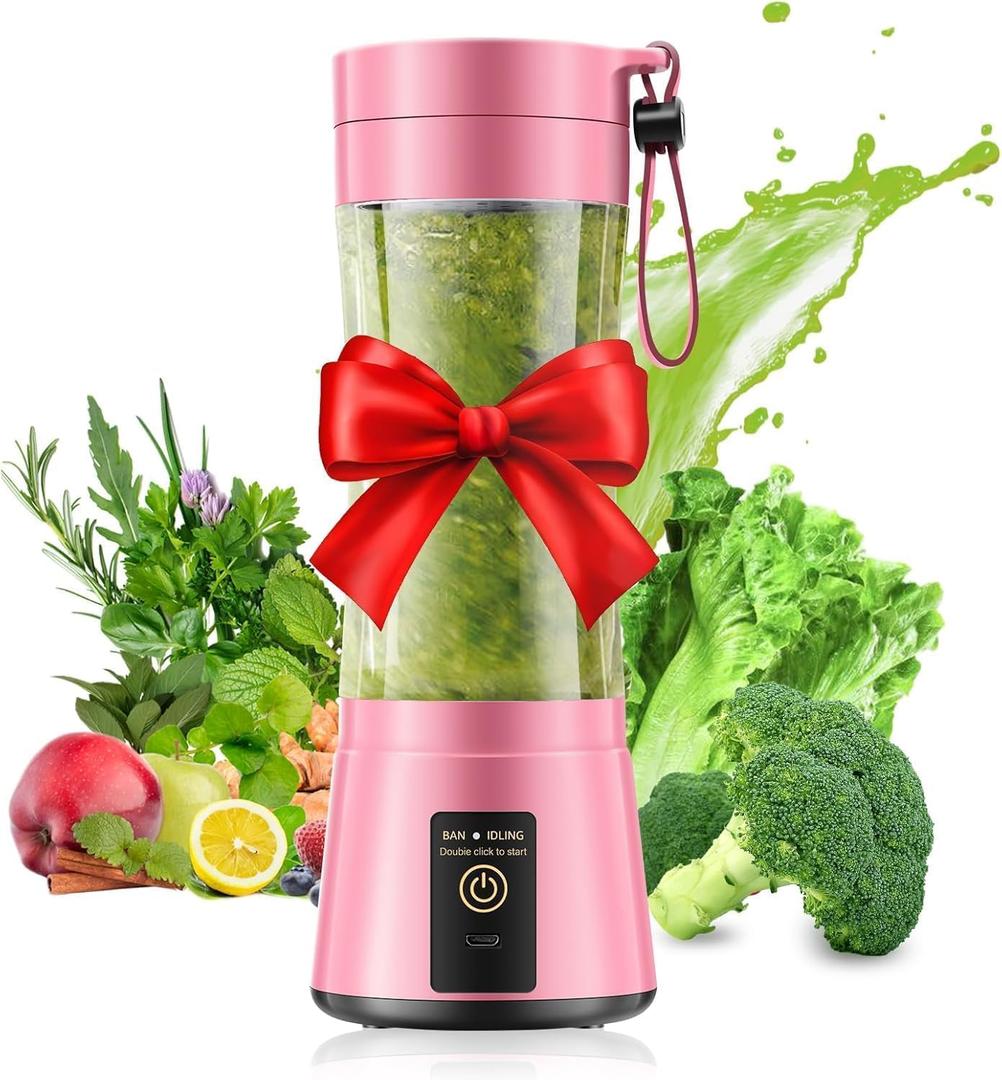 Cordless Personal Size Portable Blender - 12 Oz Blender for Smoothies and Shakes with BPA Free Traveling Juice Cup, 6 Blades for Powerful Blending, Suit for Sports/Travel/Home, Mother's Day