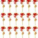 12 PCS Artificial Colorful Flowers Galaxy Rose Crystal Flower Glass Rose Gifts for Wedding, Mother' s Day Memorable Days, Red