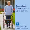 Medline Mobility Dependable Steel Rollator Walker, Burgundy, 300 lb. Weight Capacity, 8 Wheels, Adjustable Handle, Padded Seat & Backrest, Rolling Walker for Seniors and Mobility Impaired
