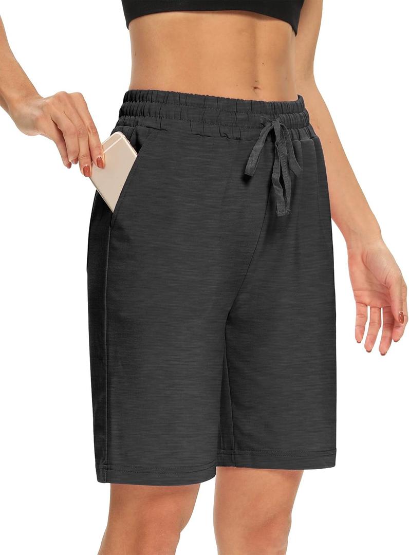 DIBAOLONG Women's Yoga Shorts Loose Comfy Drawstring Lounge Bermuda Shorts with 3 Pockets (Small, Charcoal)