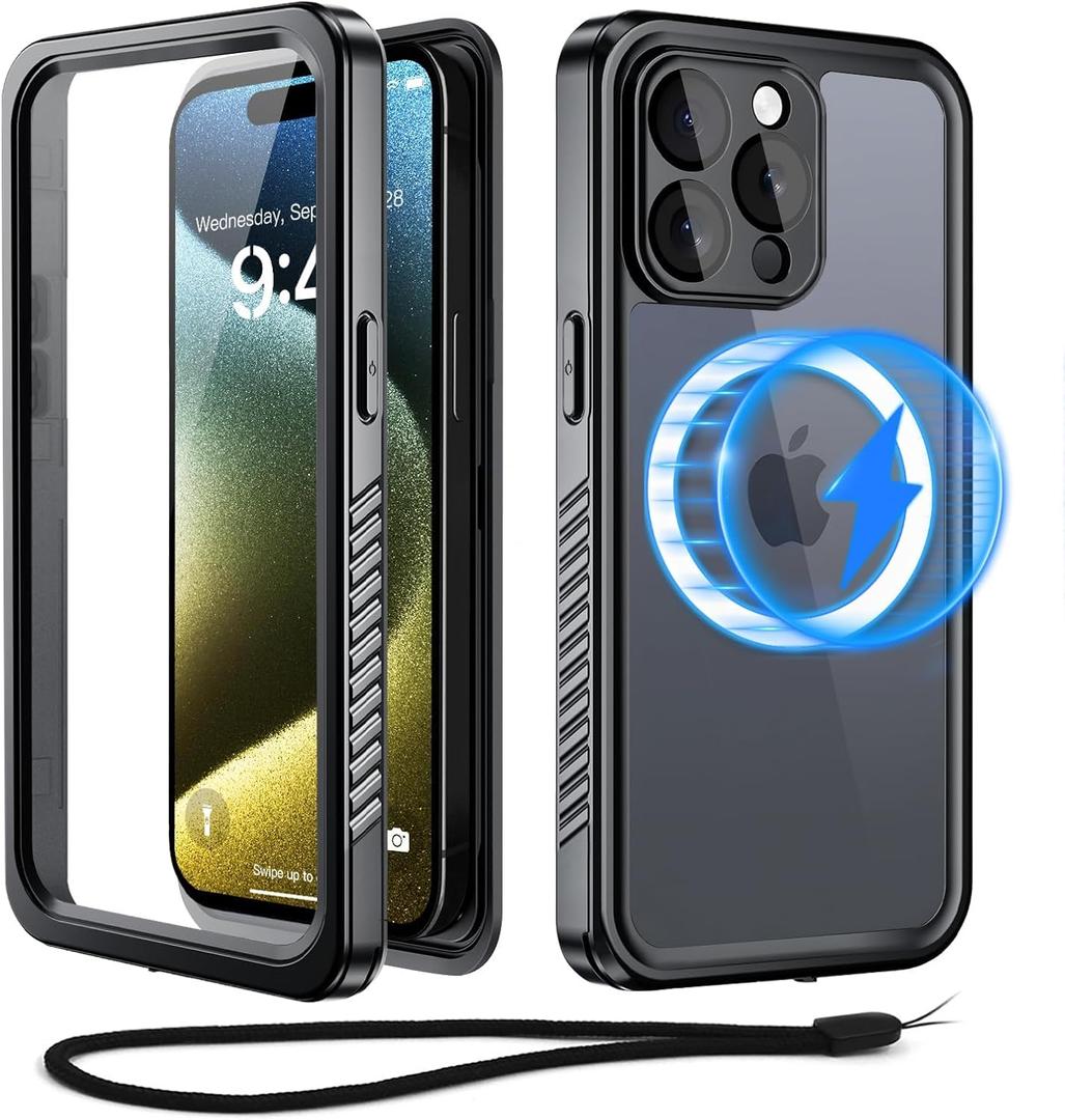 Beeasy for iPhone 15 Pro Max Waterproof Case with Magsafe, IP68 Underwater Military Grade, Phone Case with Shockproof, Dustproof, Rugged 360 Full Body Protection Cover with Built-in Screen Protector