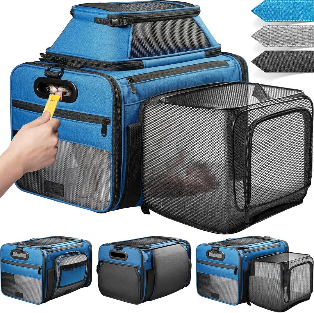 Top and Side Expandable Pet Carrier with Treat & Pet Window,18x13x9.5 Inch Southwest Frontier Airline Approved,Soft-Sided Dog Carrier for Small Dogs and Cats,Travel Cat Carrier with Self-Locking