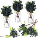 Yunsailing 30 Pcs Artificial Blue Berry Stems Bulk, 9.8 Inch Faux Berry Picks with Green Leaves, Fake Short Branch Fruit Flower for Tree Garland Home Wedding DIY Party Decoration(Blue)