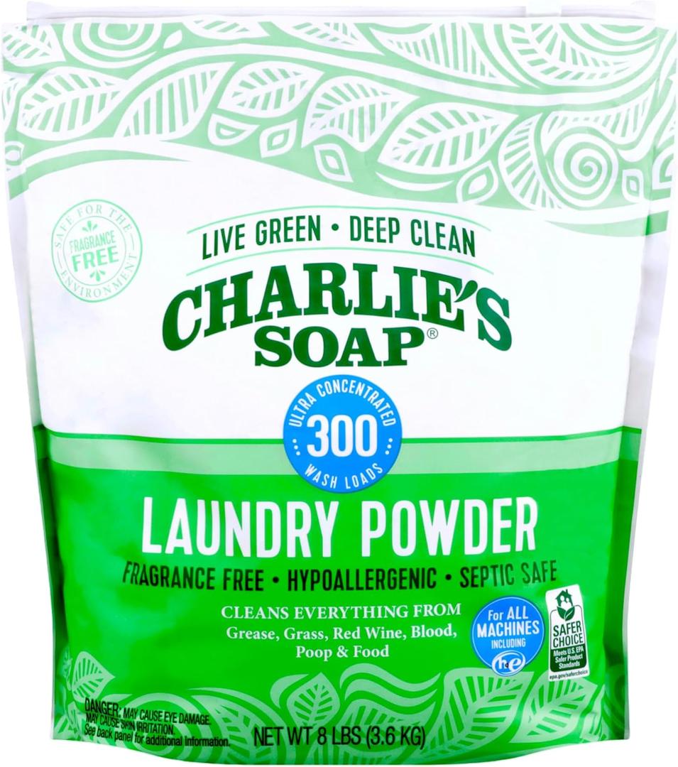 Charlies Soap Hypoallergenic Laundry Detergent Powder Baby Gentle 8lb Bag Fragrance Free Plant Based Deep Cleaning  Biodegradable Eco Friendly Sustainable