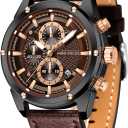 MF MINI FOCUS Men Watches Business Casual Wrist Watches (Multifunction/Waterproof/Luminous/Calendar) Genuine Leather Band Fashion Watch for Men (Brown)