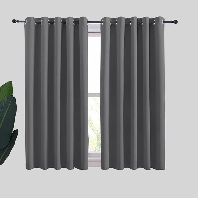 NICETOWN Grey Blackout Curtain Panels for Bedroom, Thermal Insulated Grommet Top Blackout Draperies and Drapes for Basement (1 Panels, W70 x L54-inch, Grey)