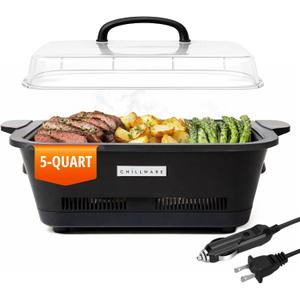 Electric Food Warmer & Cooler 5Qt, Portable Mini Crock Pot & Slow Cooker Alternative, Buffet Serving Dish for Cold (37F) or Hot (160F) Meals, Tailgating, Camping & Parties, Dishwasher Safe