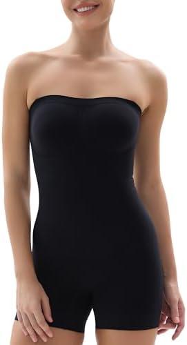 SHAPERX Strapless Shortie Bodysuit for Women Tummy Control Shapewear Seamless Sculpt Body Shaper with Removable Straps, L/XL