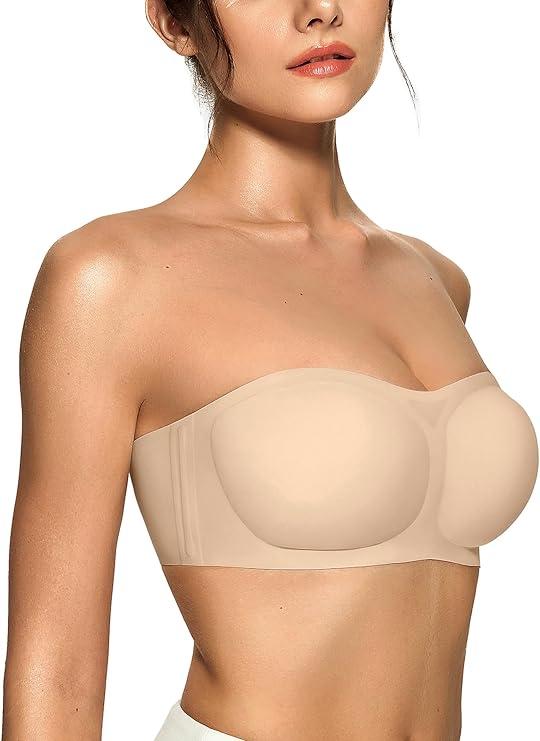Push Up Strapless Bras for Women Supportive Bandeau Bra Non Slip Wireless No Underwire Padded Tube Bra L