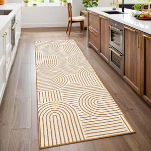 Modern Rug 2x6 Runners for Hallways, Abstract Kitchen Runner Rugs Non Slip Bath Runners, Rainbow Washable Runner Rug for Bedroom, Soft Long Rugs for Entryway Bathroom Laundry Dorm, Orange