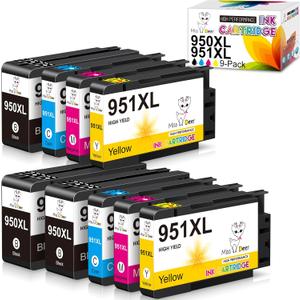 9-Pack 950 951 Ink Cartridges Combo Pack Upgraded XL Miss Deer Compatible Replacement for HP 950XL 951XL for Officejet Pro 8600 8610 8100 8615 8620 251dw Printer (3 Black, 2 Cyan, 2 Magenta, 2 Yellow)