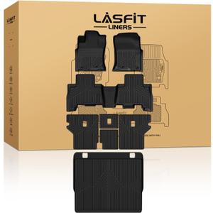 LASFIT Floor Mats&Cargo Mat for Toyota 4Runner 2013-2024 (Only for 5 Seats) Backrest Mats All Weather TPE Mats Custom Fit Floor Liners for Toyota 5th gen 4 Runner 1st & 2nd Row Full Set Car Mats