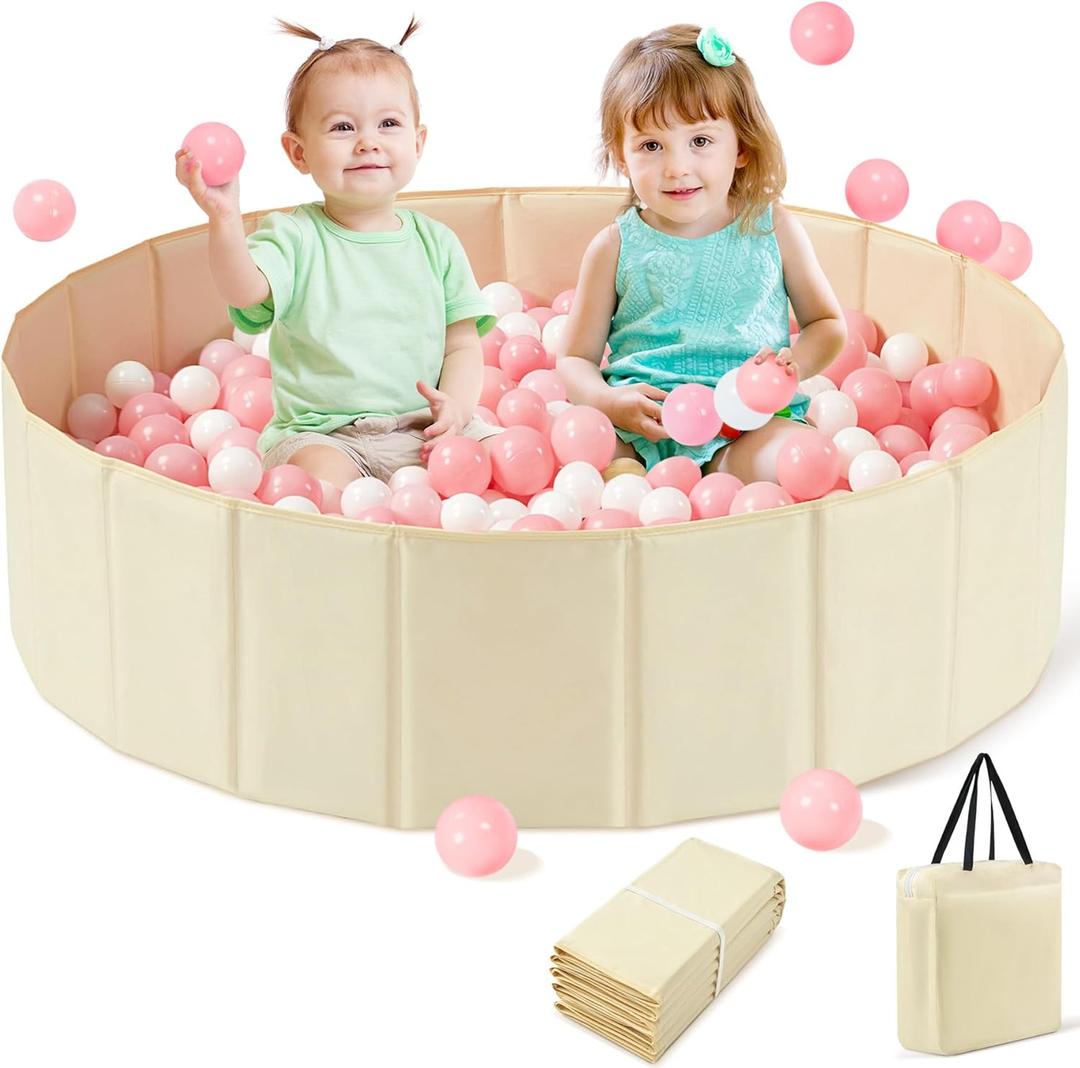 Large Ball Pit for Toddlers - 44 in Baby Ball Pit with Pop-Up Playmat, Foldable Kids Ball Pool, Dog Play Pit, Indoor and Outdoor Use, Hold Over 1000 Balls, Balls Not Include (Beige)