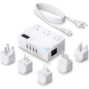 250W Conversion Plug, International Travel Converter with 4 USB Ports, lowering 220V to 110V for 100V-240V Areas and Different Countries Plugs Using US Electrical Devices