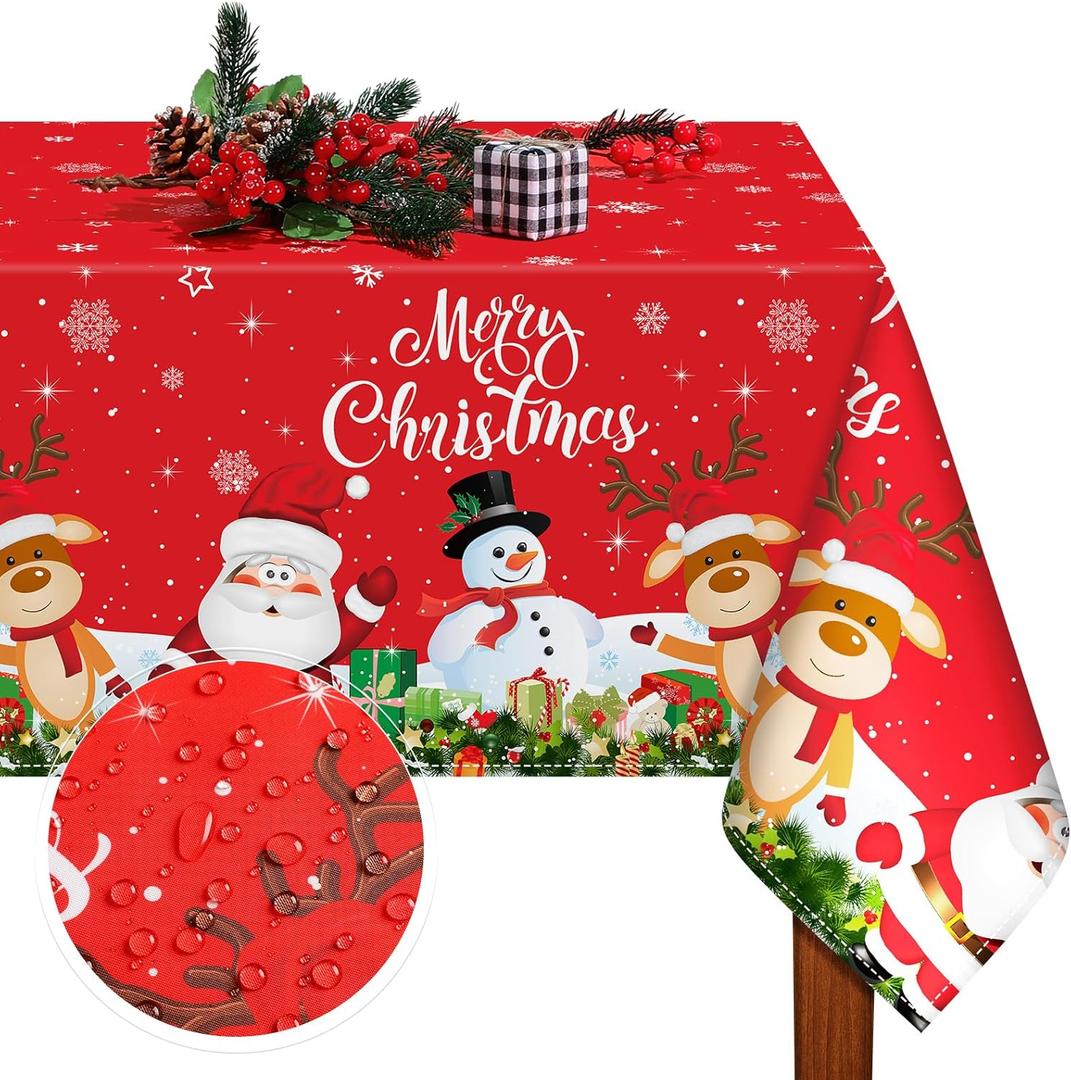 Tiamon 60 x 104 Inch Christmas Tablecloth for Rectangle Table, Fabric Washable Water Proof Table Cover Snowman Red Santa Claus Cover Decorations for Xmas Winter Holiday Dinner Party Supplies (59.8" x 83.9" (Rectangular)