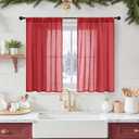 BGment Red Linen Curtains 40 Inch Length for Window, Short Drapes Semi Sheer Textured for Bathroom Kithchen Window with Rod Pocket Lightweight, 2 Panels, Each 42 Inch Wide