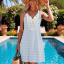 Summer Dresses for Women 2026 Sundresses Cruise Outfits Spring Fashion Lace Striped Swimsuit Coverup Beach Vacation Clothes (Blue, XL)