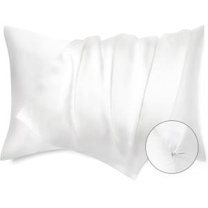 Bedsure Satin Pillowcase with Zipper, Similar to Silk Pillow Cases 2 Pack, White Satin Pillow Cases Queen Size Set of 2, Silky & Soft Pillow Covers for Hair & Skin, Gifts for Women Men, 20x30 Inches