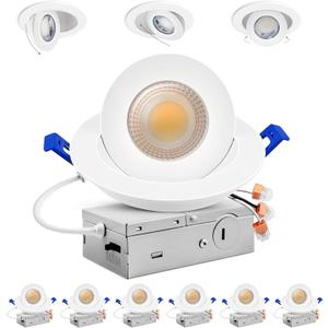 Adetu 4 inch 5CCT Gimbal Led Recessed Lights, 360+90 Adjustable Directional Recessed Lighting, 2700K/3000K/3500K/4000K/5000K Dimmable Retrofit Eyeball Can Lights with Jbox, ETL(White, 6 Pack)