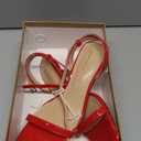 GENSHUO Women's Kitten Low Heels Square Open Toe Ankle Strap Sandals Sexy Strappy 2 Inch High Heels for Women Comfort Dress Party Wedding Shoes (8, Red)