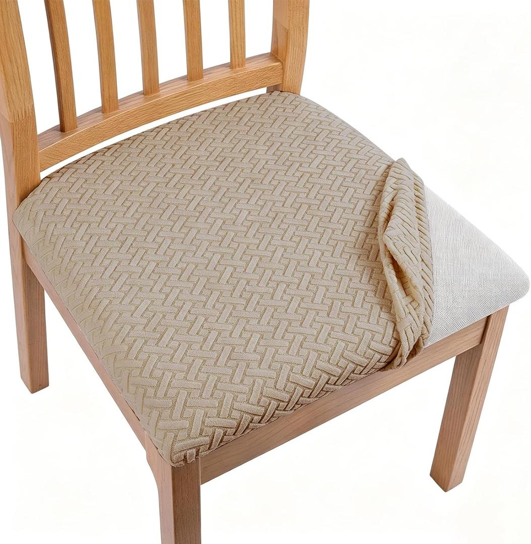 Dioxide Seat Covers for Dining Room Chairs, Stretch Chair Covers Removable Washable Dinning Room Kitchen Chair Seat Covers Slipcovers (Sand, 6 PCS)