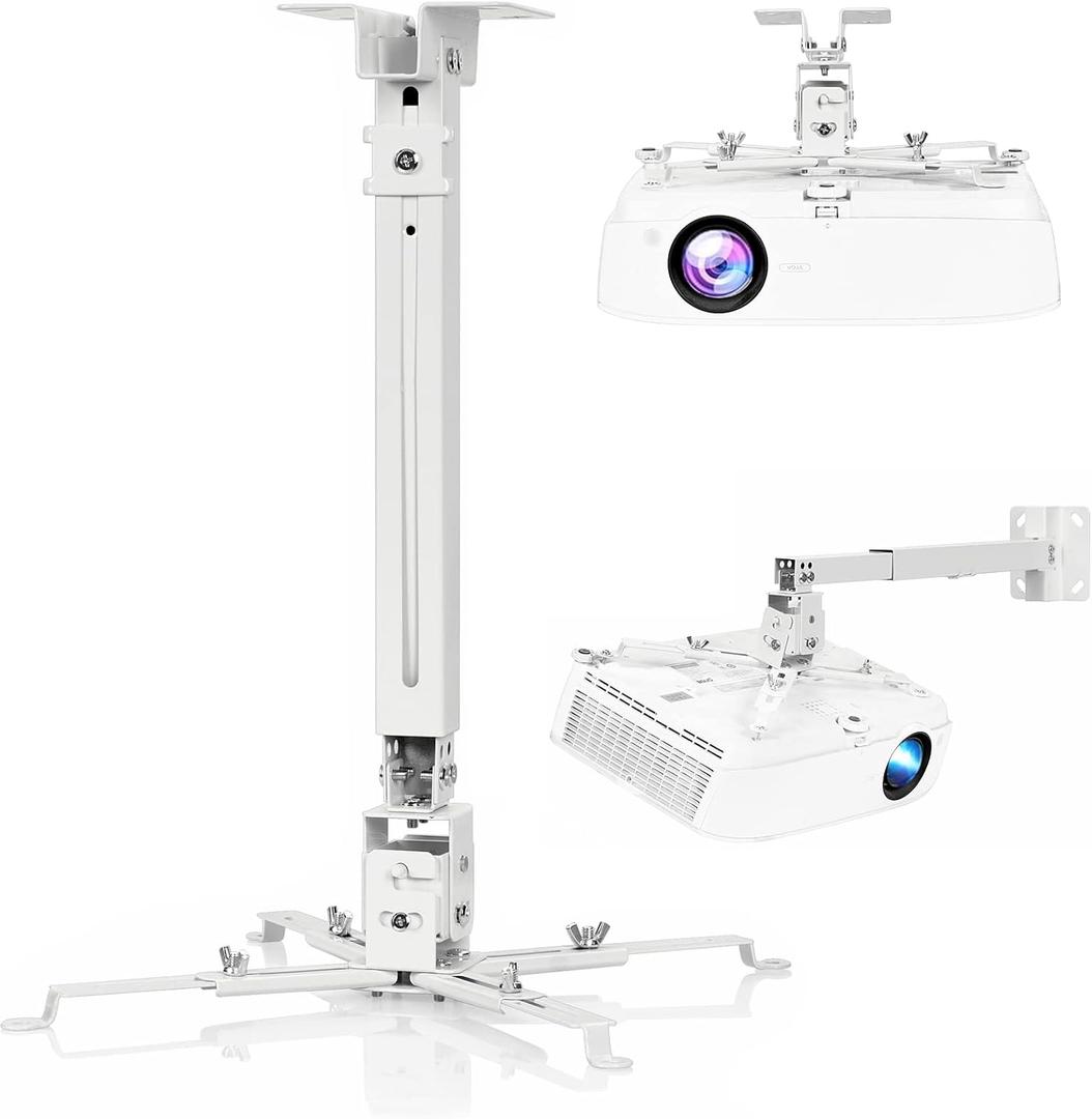 Adjustable Projector Ceiling/Wall Mount - 3-in-1 Universal Bracket for Projector Mounting, Universal Height Adjustable Mount Holder with Extension Pole
