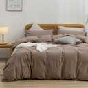 BESTOUCH Duvet Cover Set 100% Washed Cotton Linen Feel Super Soft Comfortable Chic Lightweight 3 PCs Home Bedding Set Solid Pine Bark Brown King (King (104" x 90"))