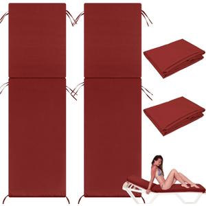 2 Pcs Waterproof Chaise Lounge Cushion Cover Outdoor (Not Includes Cushion) 72 x 21 x 3 Inch Chair Replacement Cover Chaise Slipcover with Zipper Ties for Patio Pool (Brick Red)