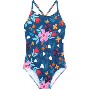 Girls One Piece Swimsuits Summer UPF 50+ Quick Dry Beach Bathing Suit Cross Shoulder Strap Swimwear 2-10 Years (Green Flower)