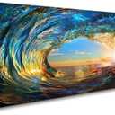 Cao Gen Decor Art S06762 Giant Wave Water Wall Art Canvas Prints 1 Panels Ocean Waves Pictures Paintings Sunset Blue Seascape Framed for Living Room Bedroom Kicthen Office Artwork (48"L x 24"W)