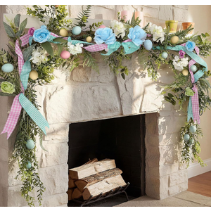 Suncalla 6ft Easter Garland for Mantle Spring Artificial Egg Garland with Flowers Ribbon Easter Pastel Floral Vine String for Fireplace Front Door Kitchen Decoration Table Home Rustic Party Decor