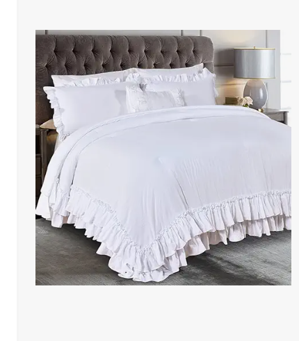 Masaca White Ruffled Shabby Comforter Set King,Boho Chic Farmhouse Bedding Down Comforter Fluffy Cozy,Ultra Soft Washed Microfiber Inner Fill Bedding All Season 3 Piece Set with Ruffle Pillow Shams