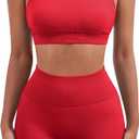 SUUKSESS Women Seamless Workout Sets Strappy Sports Bra High Waist Booty Shorts Outfits (Red, XS)
