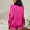 Ekouaer Satin Pajama Set for Women Button Down Pj Set Long Sleeve Top and Shorts 2 Piece Loungewear Summer Soft Sleepwear (Pink, M)