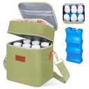 PIIOSER Breastmilk Cooler Bag with Ice Pack Fits 6 Baby Bottles Up to 9 Ounce, Insulated Baby Bottle Tote Bags, Double Layer Waterproof Leak-Proof with Shoulder Strap for Nursing & Working Mom (Green)