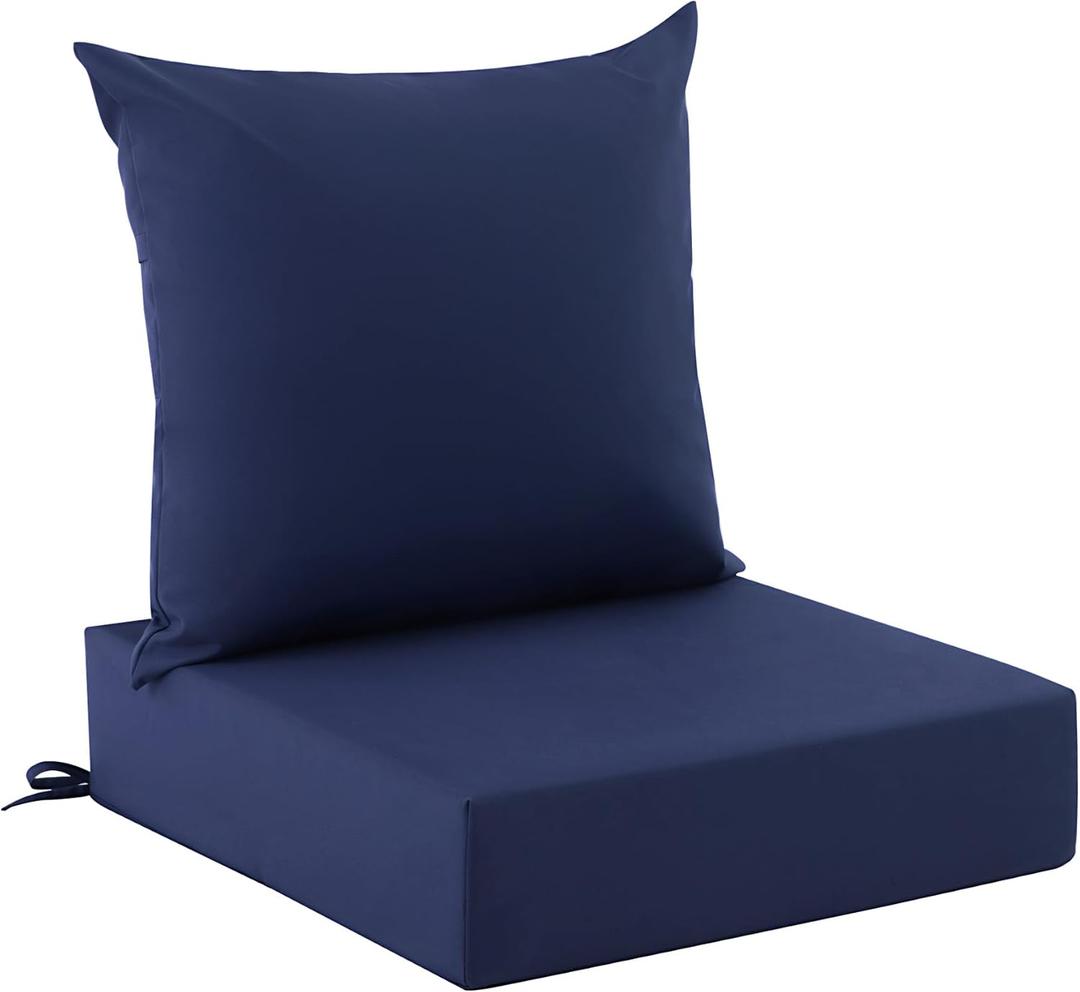 Outdoor Chair Cushions, Waterproof & Fade Resistant Patio Cushions 24 x 24 x 5.75 In, Navy Blue, Removable Cover, For Patio Furniture, Lawn, Garden, Deck, Yard, Stay in Place with Ties (1 Pack)
