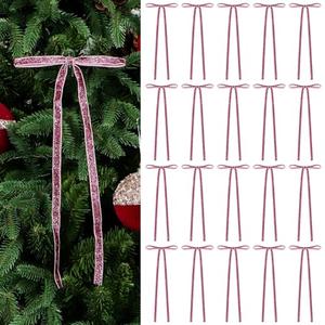 20 Pcs Glitter Velvet Christmas Tree Bows Door Garland Decor Vintage Twist Tie Wreath Bow for Gift Wrapping, 2/5'' Width, 5.7 * 12 inch (Pink)